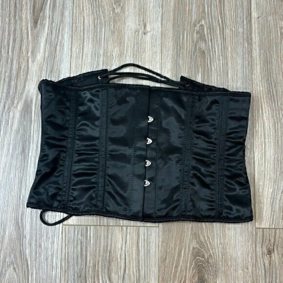 Black Satin corset size 30 goth rockstar punk y2k retro - Picture 1 of 4